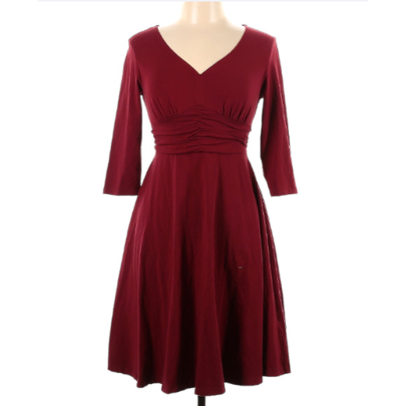 BURGUNDY V-Neck Dress - Bebonnie - Maroon Ruched Dress - Picture 1 of 6